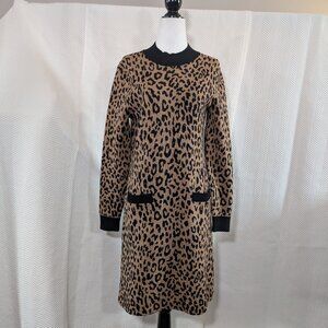 J. Crew Leopard Mockneck sweater dress Tan & Black Size Small Sustainable